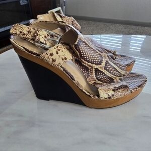 Michael Kors Wedge Heels Sz 9.5M  Women Brown Animal Print Leather Party